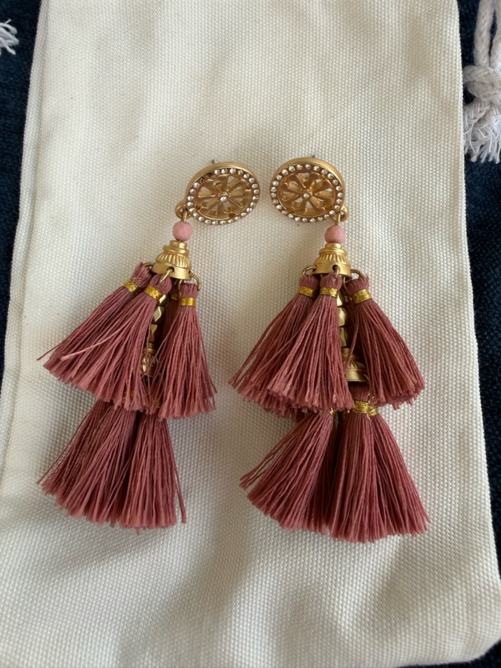 Gold-Tone Pink Tassel Drop Earrings - Picture 1 of 1